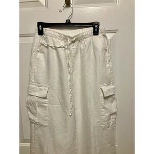 GAP White Linen Sz XS‎ Cargo Pants Women’s Wide Leg Pull On Comfy Beachy Coastal